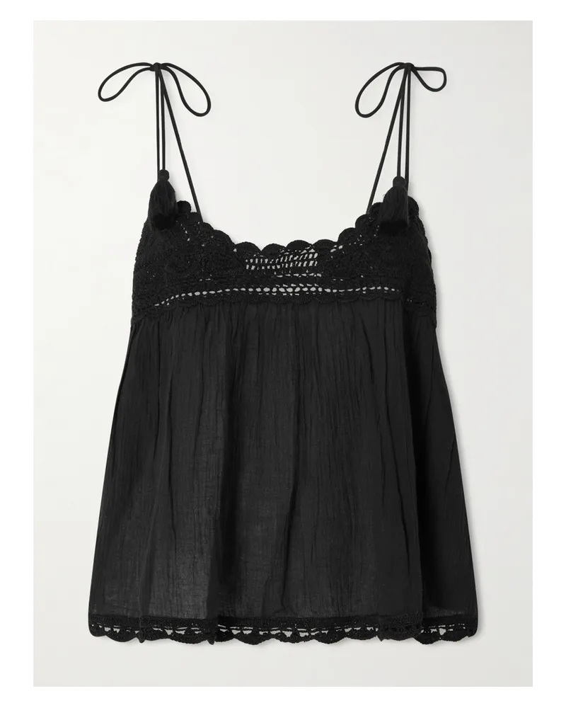 Ulla Johnson Bermuda Tasseled Crochet-trimmed Cotton Top - Black Black