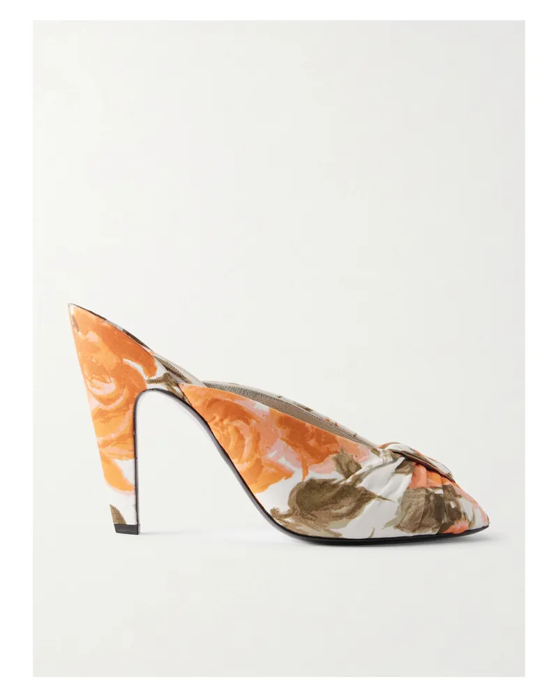 Chloé Suzie Ruched Floral-print Satin Sandals - Orange Orange