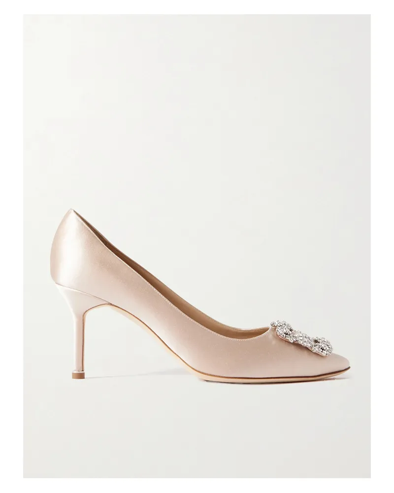 Manolo Blahnik Hangisi 70 Crystal-embellished Satin Pumps - Neutrals Neutrals