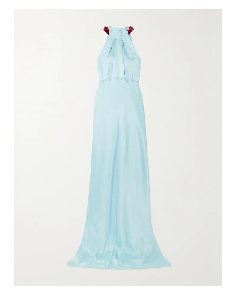 Saloni Michelle Maxikleid Aus Gehämmerter Seide Mit Samtbesatz - Blau Blau