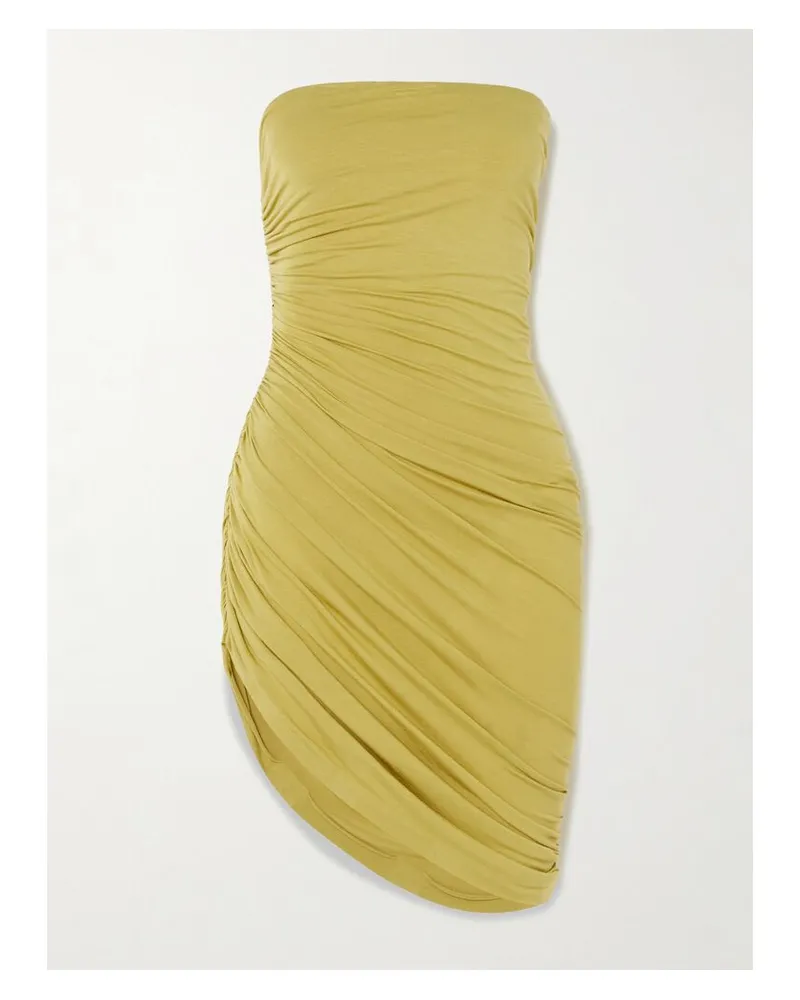 Norma Kamali Diana Trägerloses, Asymmetrisches Minikleid Aus Stretch-jersey Mit Raffungen - Gelb Gelb