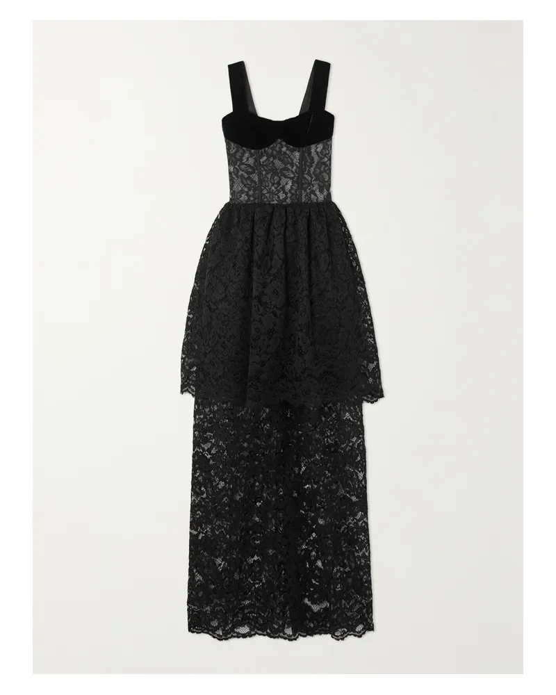 RASARIO Gestufte Robe Aus Guipure-spitze Und Samt - Schwarz Schwarz