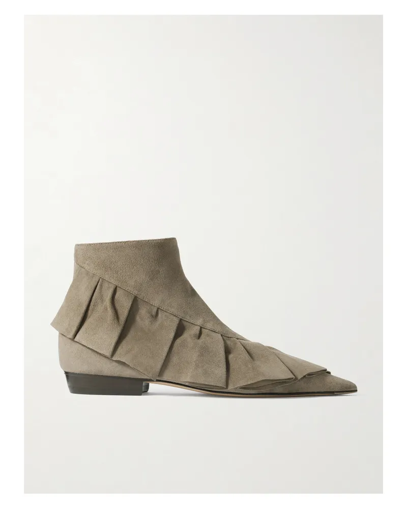 J.W.Anderson Ruffled Suede Ankle Boots - Gray Gray