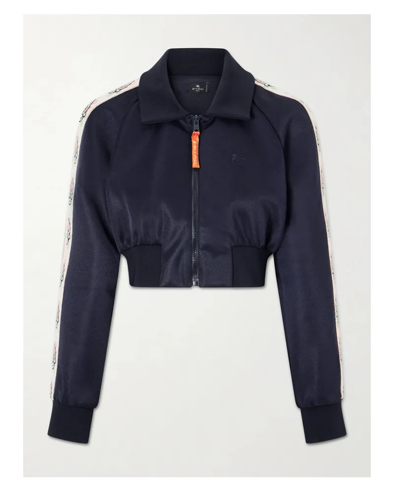 Etro Verkürzte Jacke Aus Glänzendem Jersey Mit Canvas-besätzen - Blau Blau