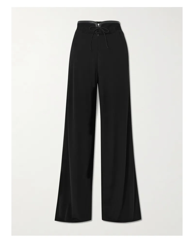 Christopher Esber Yvette Tie-detailed Leather And Suede-trimmed Jersey Wide-leg Pants - Black Black