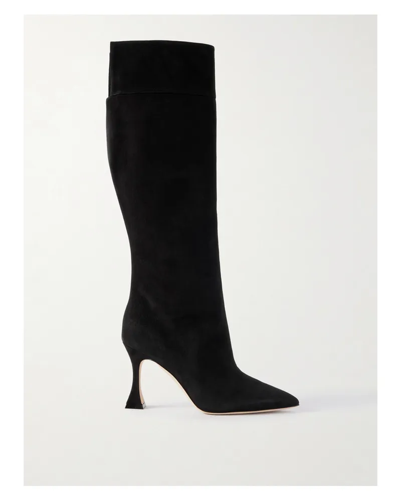 Manolo Blahnik Miralonepla 90 Suede Knee Boots - Black Black