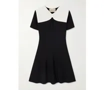 Bow-detailed Two-tone Stretch-knit Mini Dress - Black