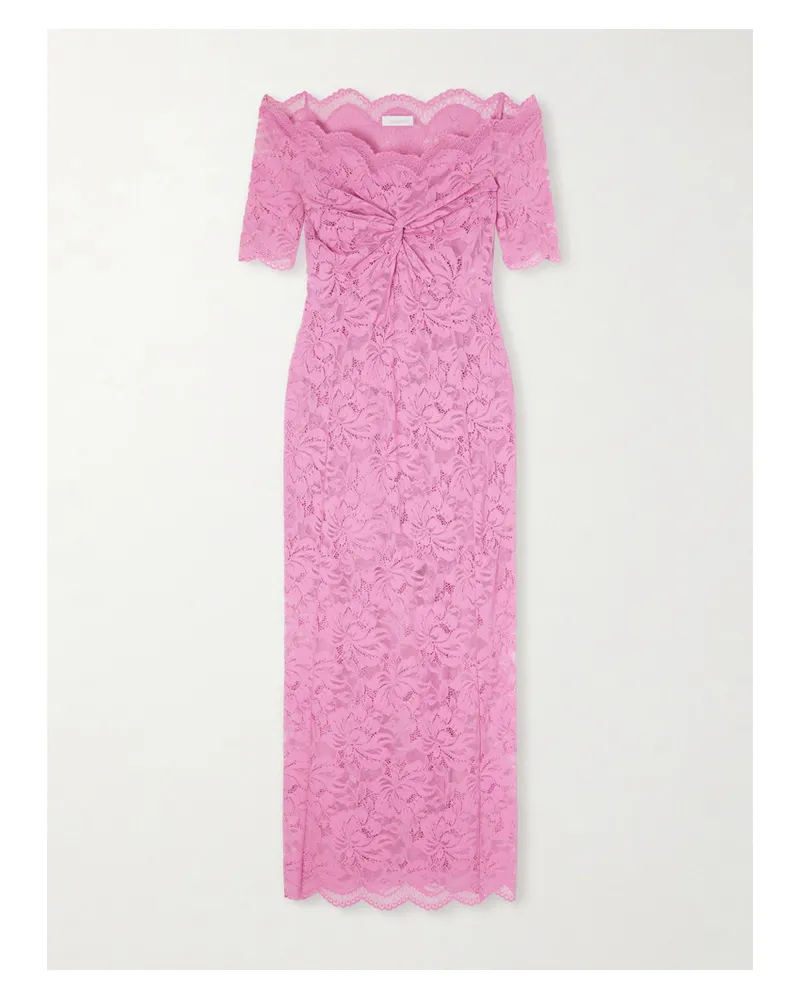 Paco Rabanne Schulterfreies Midikleid Aus Spitze Mit Wellenkanten - Pink Pink