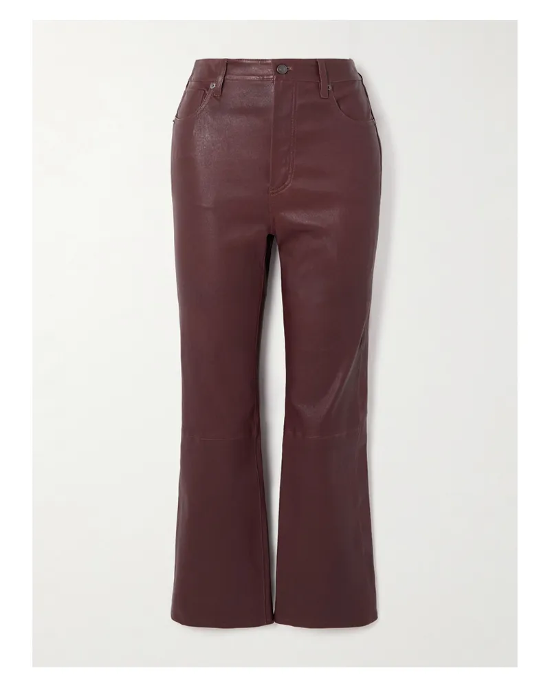 Frame Denim The Reboot Cropped Leather Flared Pants Red