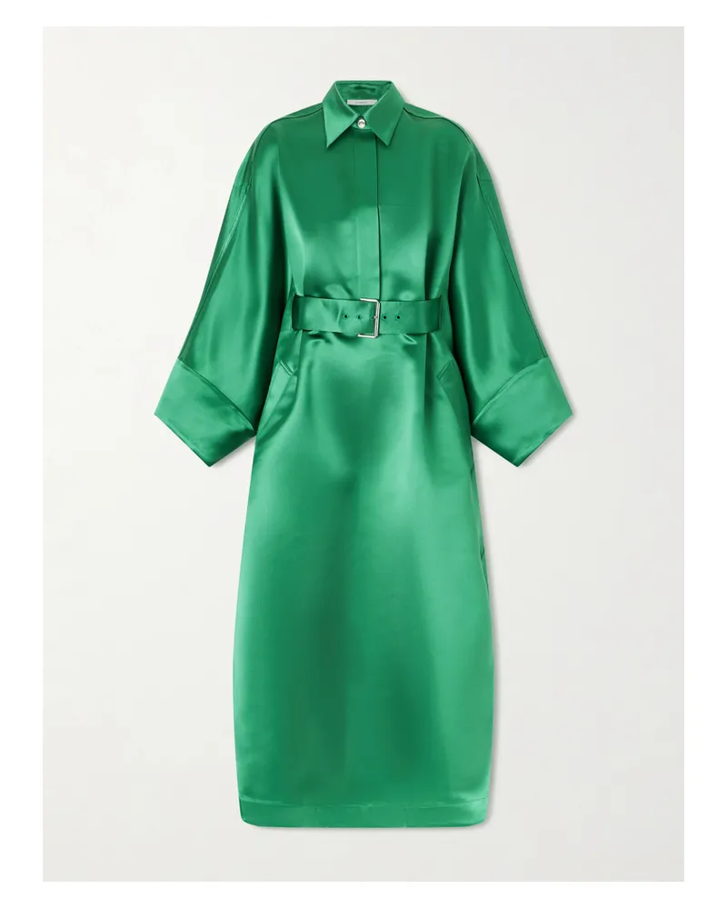 Givenchy Belted Silk-satin Shirt Dress - Green Green
