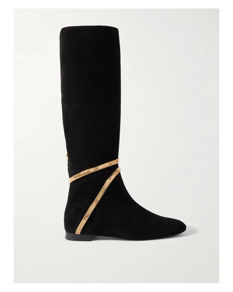 René Caovilla Kniehohe Stiefel Aus Veloursleder Mit Verzierungen - Schwarz Schwarz