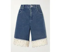 Stasia Crochet-knit Denim Shorts - Blue