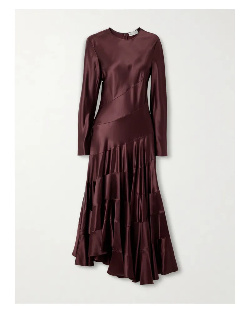 Tory Burch Asymmetric Satin Midi Dress - Burgundy Burgundy