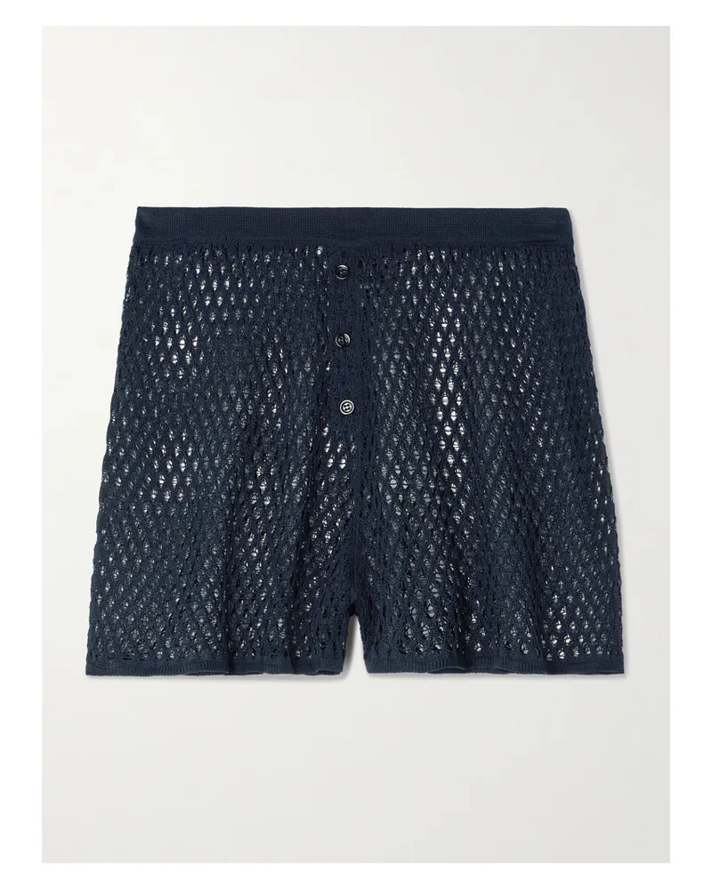 Kiki De Montparnasse Crocheted Silk Shorts - Blue Blue