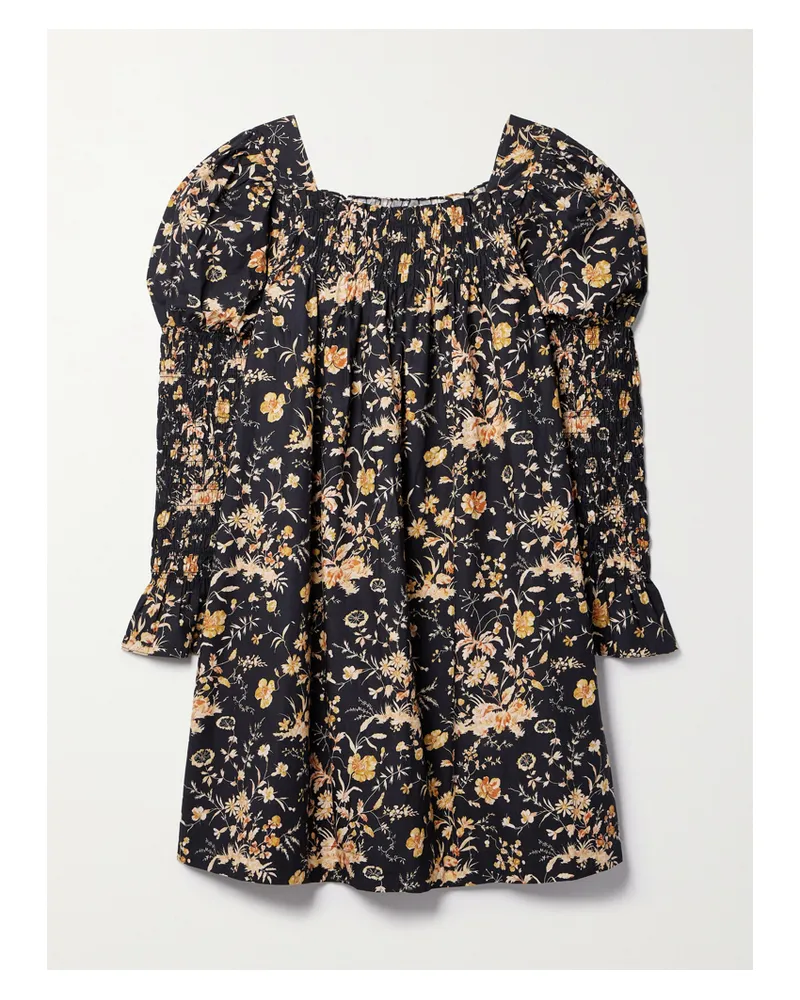 DÔEN Net Sustain Sabia Minikleid Aus Biobaumwollpopeline Mit Blumenprint Und Raffungen - Blau Blau