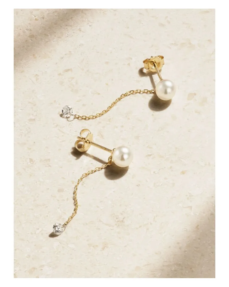 MIZUKI Ohrringe Aus 14 Karat Gold Mit Perlen Und Diamanten Gold
