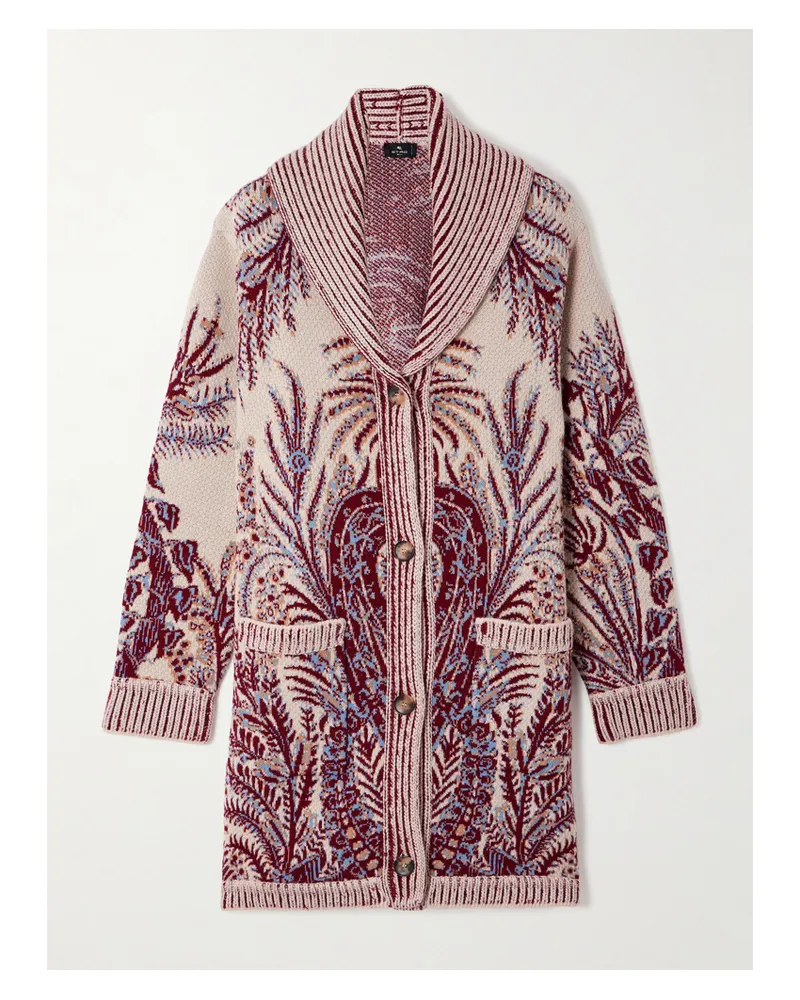 Etro Oversized-cardigan Aus Einer Woll-baumwollmischung In Jacquard-strick - Burgunder Burgunder