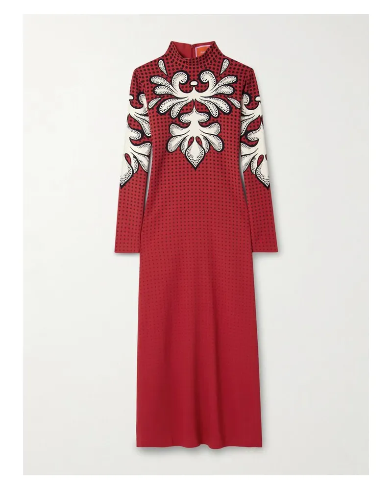 La DoubleJ Icon Halle Midikleid Aus Crêpe Mit Print Und Stehkragen - Rot Rot