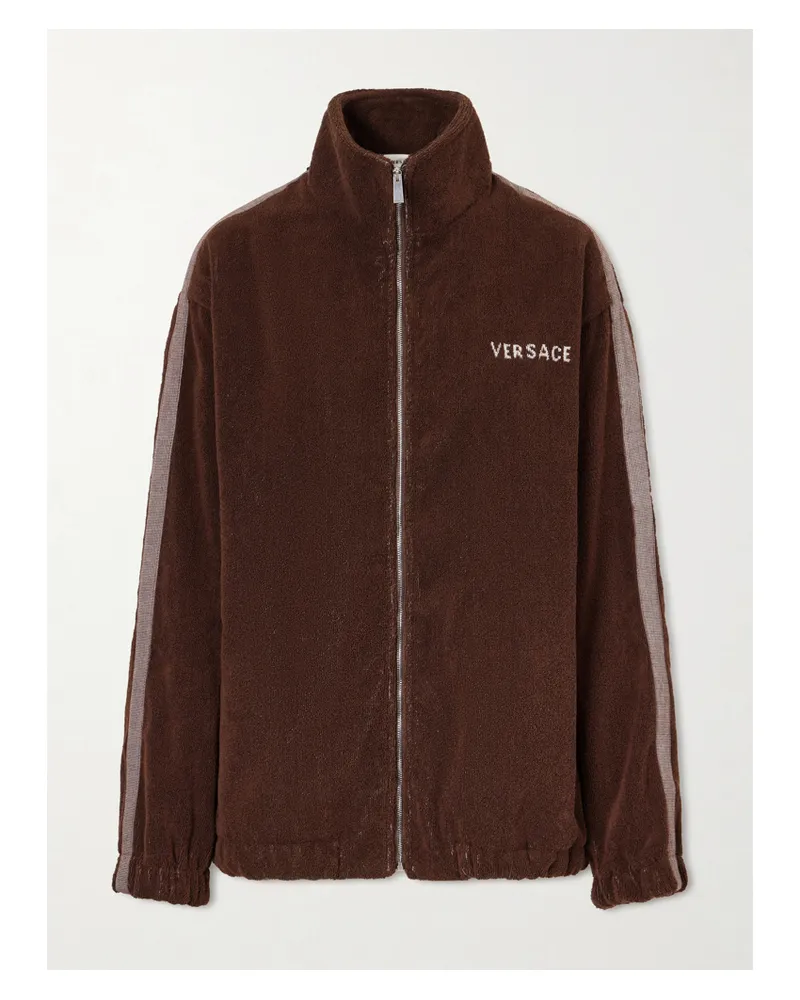 Versace Jacquard-knit Cotton-terry Zip-up Track Jacket - Brown Brown