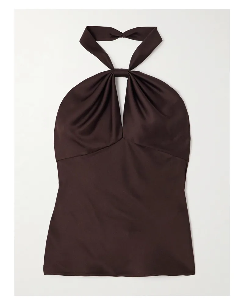Tom Ford Neckholder-oberteil Aus Glänzendem Crêpe Mit Cut-out - Braun Braun