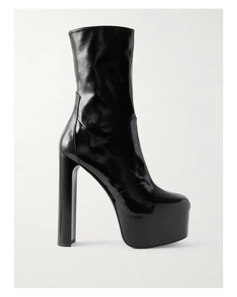 Saint Laurent Billy Paneled Leather Boots - Black Black