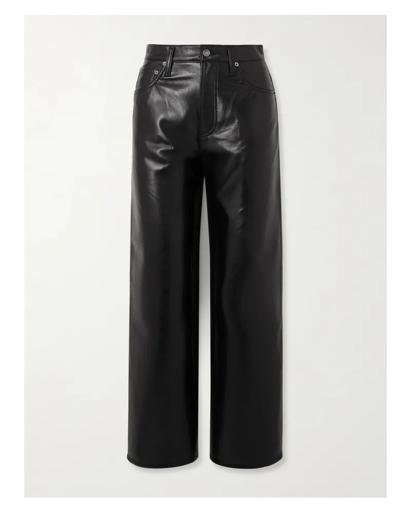 AGOLDE Ren Cropped High-rise Wide-leg Recycled Leather-blend Pants - Black Black