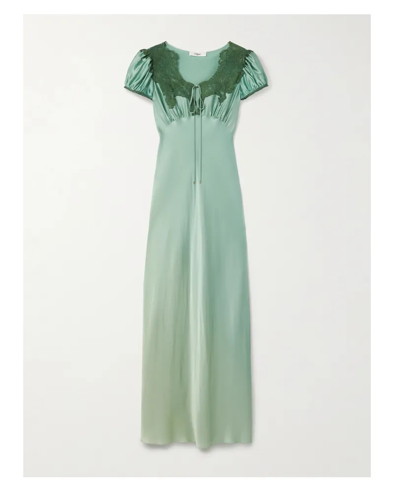 Chloé Lace-trimmed Silk-satin Gown - Green Green