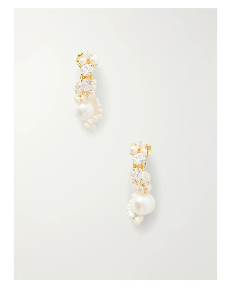 Completedworks Gold-plated Cubic Zirconia And Peal Hoop Earrings - Silver Silver