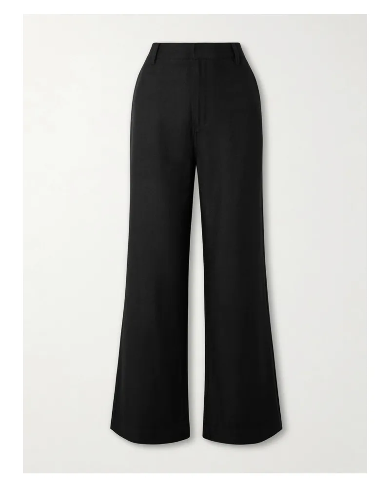 The Elder Statesman Cashmere And Wool-blend Twill Wide-leg Pants - Black Black