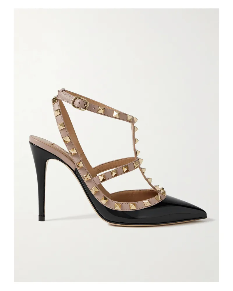 Valentino Garavani Rockstud 100 Two-tone Patent-leather Pumps - Black Black
