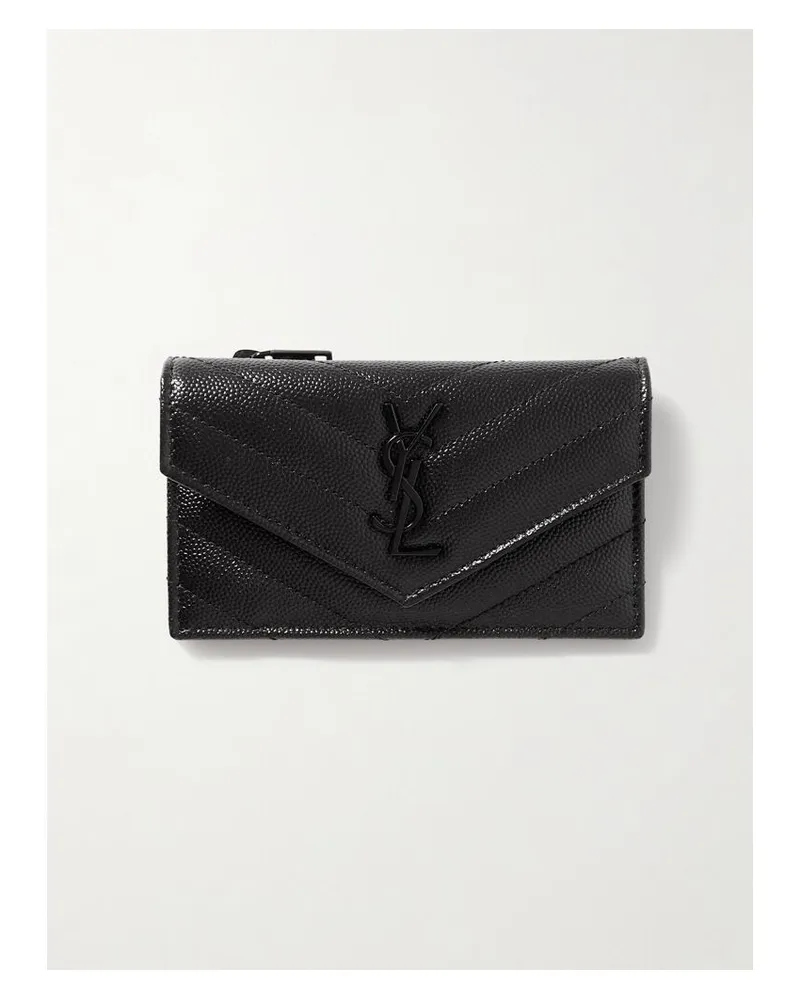 Saint Laurent Monogramme Portemonnaie Aus Gestepptem Strukturiertem Leder - Schwarz Schwarz