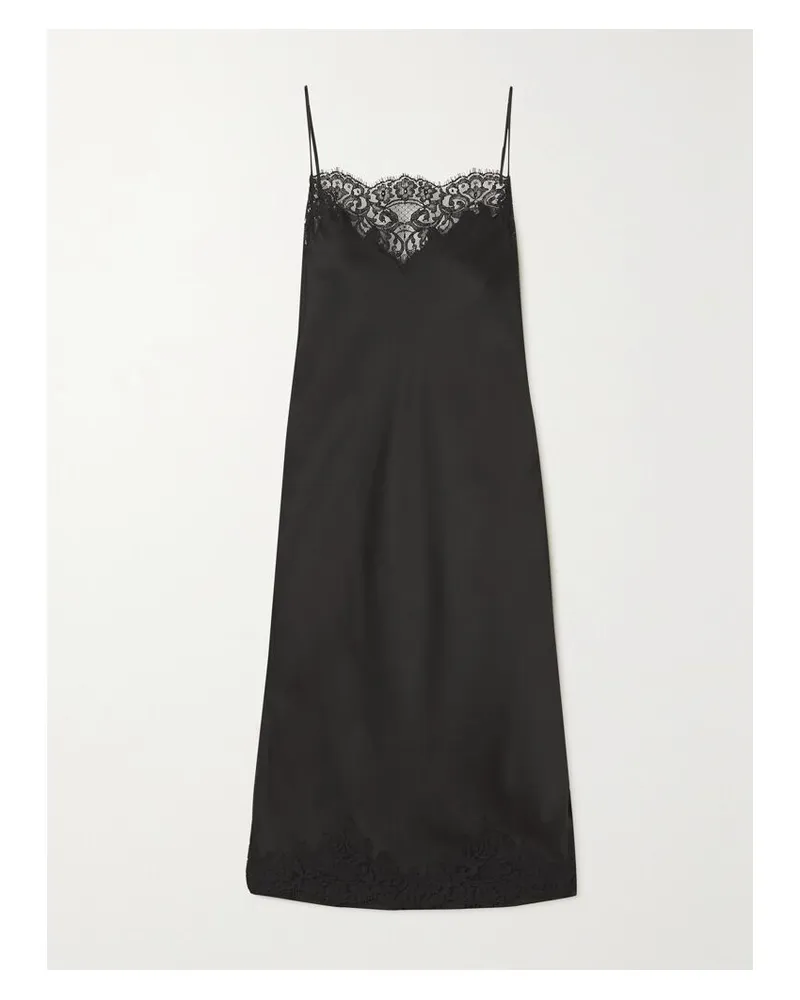 Stella McCartney Net Sustain Midikleid Aus Satin Mit Spitzenbesätzen - Schwarz Schwarz