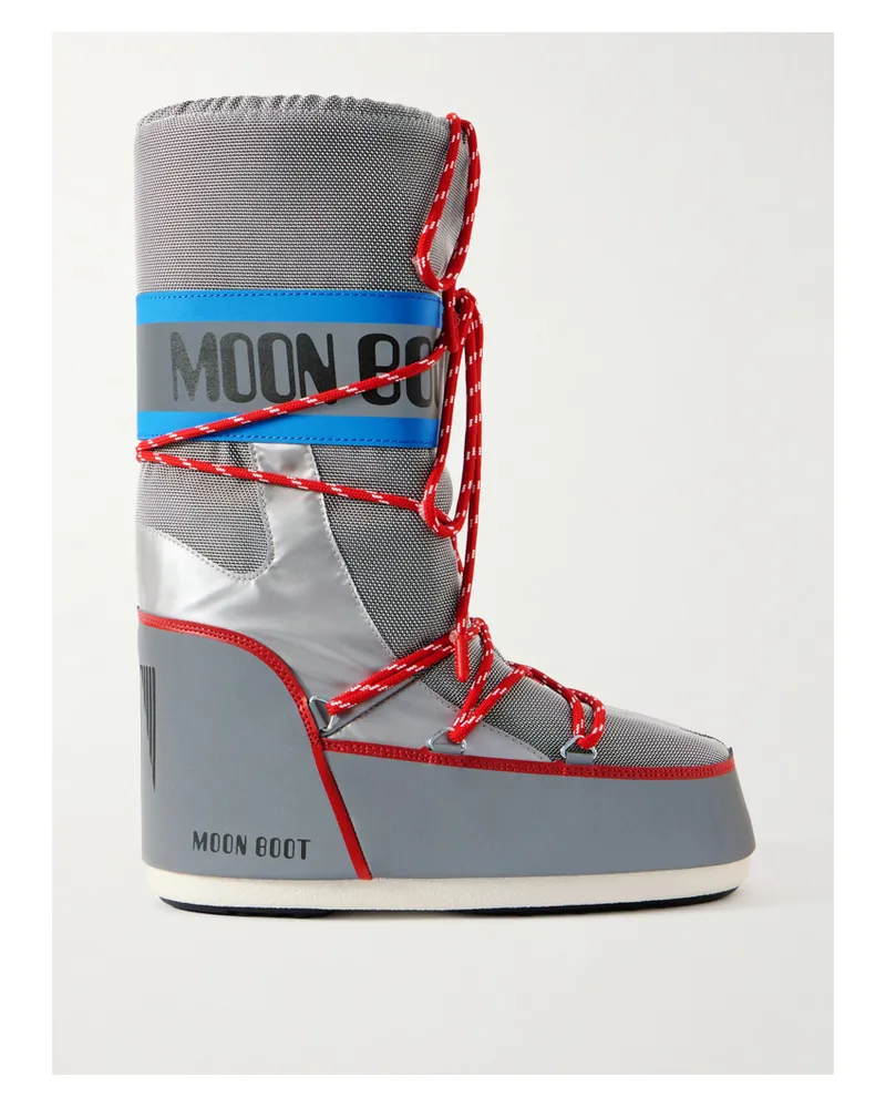 Moon Boot Icon Space Racing Metallic Mesh And Pvc Ankle Boots - Silver Silver