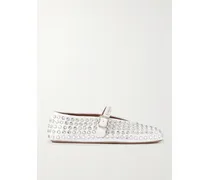 Crystal-embellished Leather Ballet Flats - White