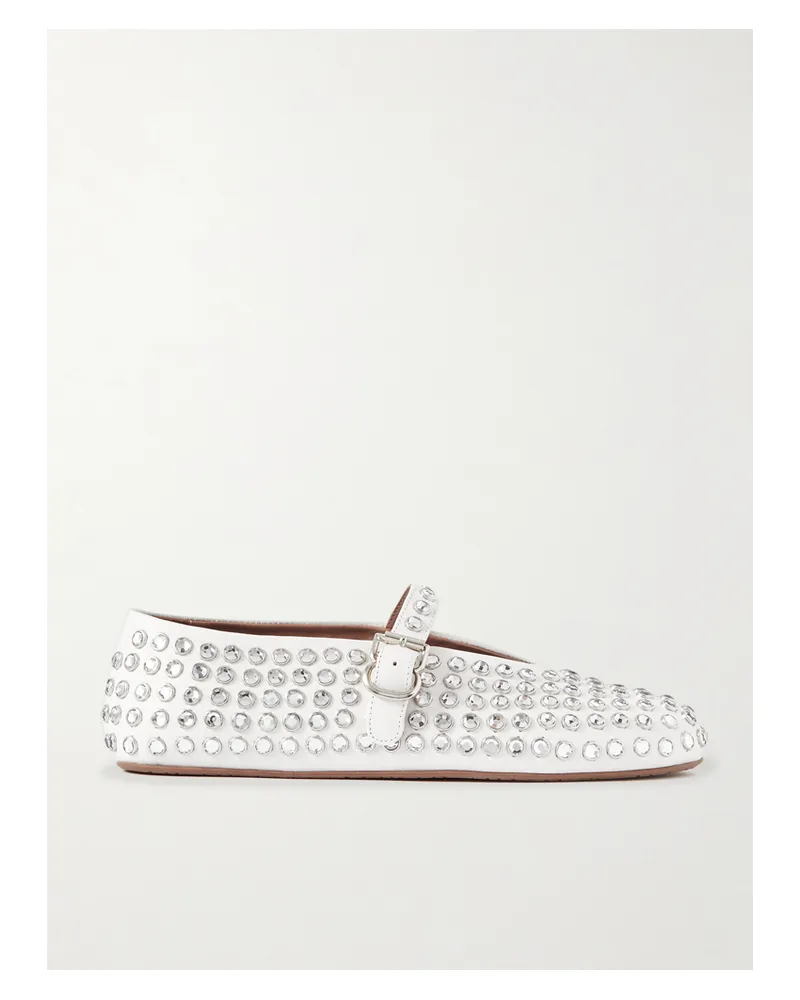 Alaïa Crystal-embellished Leather Ballet Flats - White White