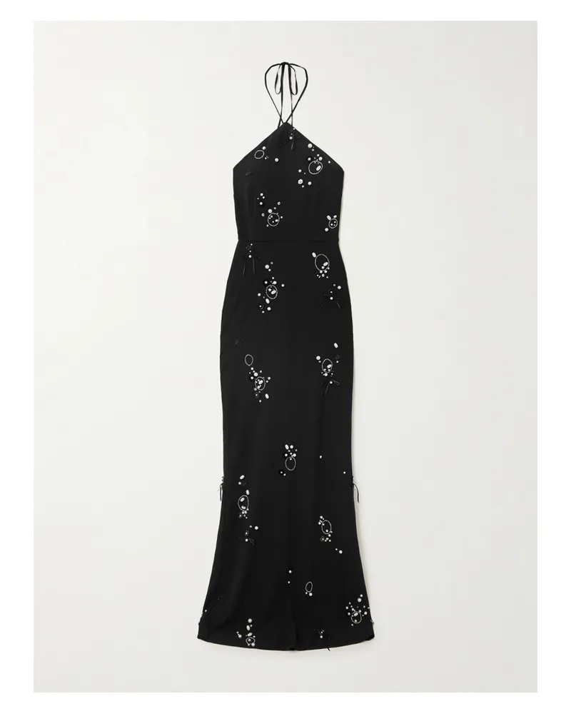 BERNADETTE Jolene Embellished Stretch-crepe Halterneck Gown - Black Black