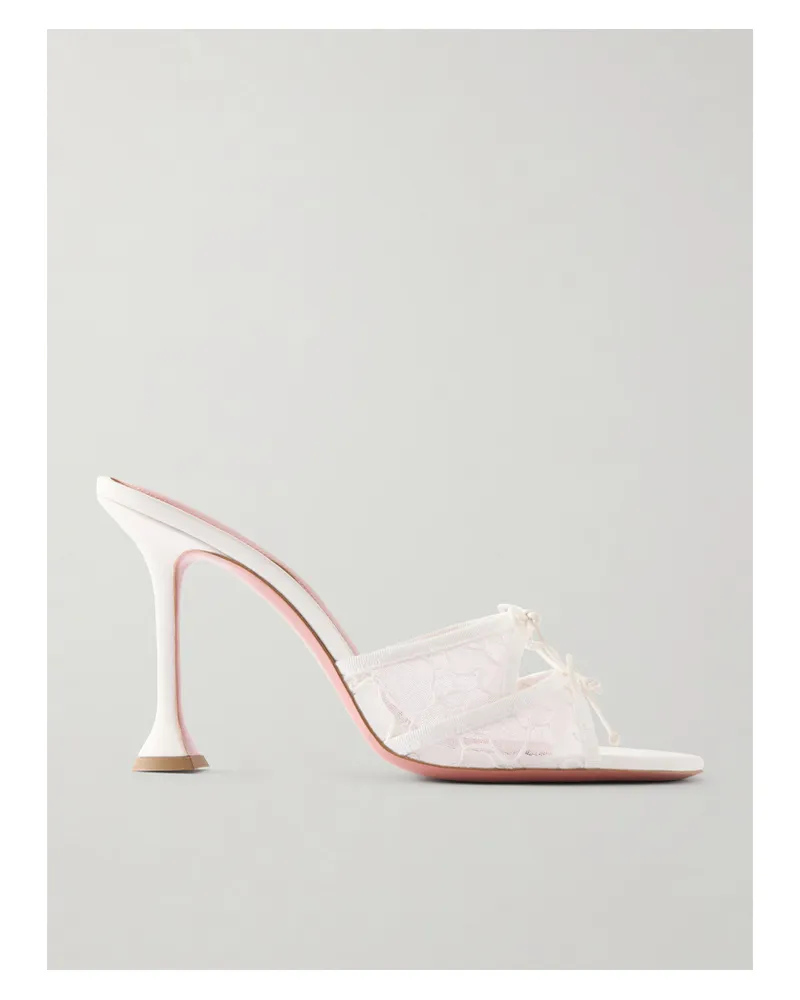 Amina Muaddi Eleonora Mules Aus Spitze Und Leder Mit Schleifen - Elfenbein Elfenbein