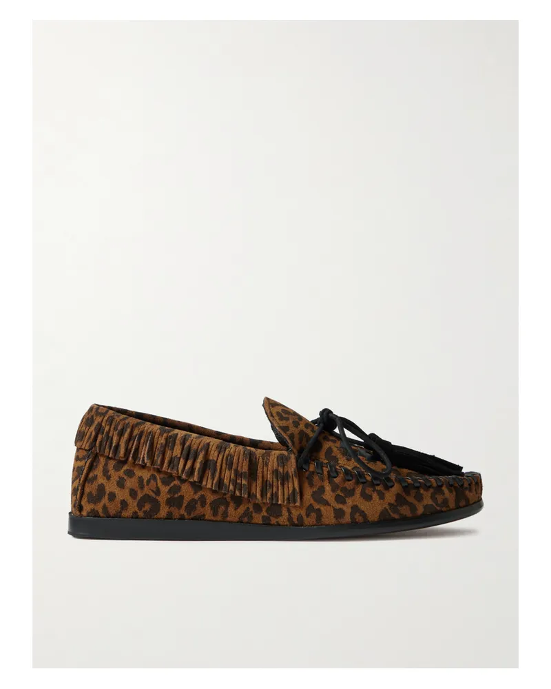 Isabel Marant Fitza Loafers Aus Veloursleder Mit Leopardenprint, Lederbesätzen Und Fransen - Animal-Print Animal-print