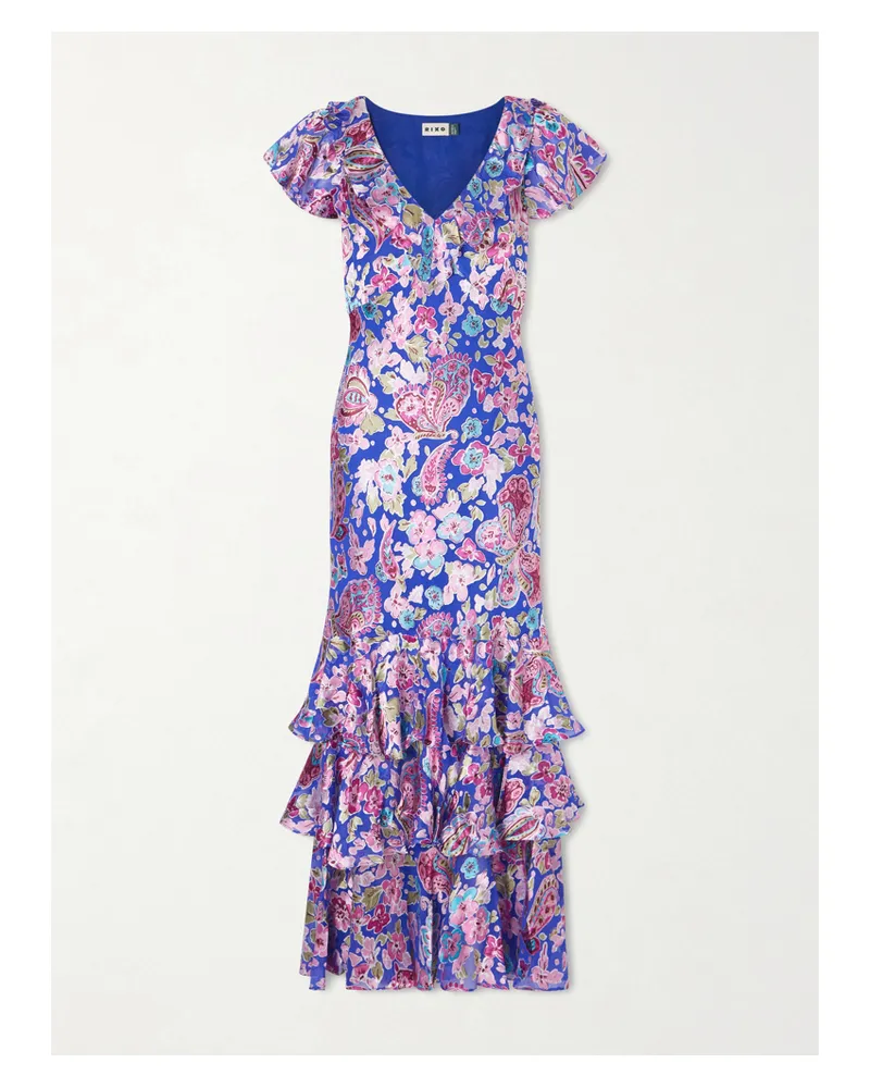 RIXO Amelle Tiered Floral-print Devoré Maxi Dress - Blue Blue