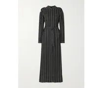 Belted Striped Silk-twill Maxi Dress - Black