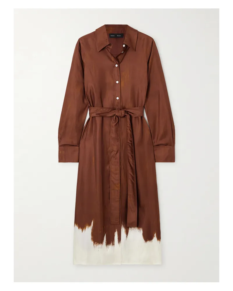 Proenza Schouler Amaya Kleid Aus Glänzendem Seiden-twill Mit Bindegürtel - Braun Braun
