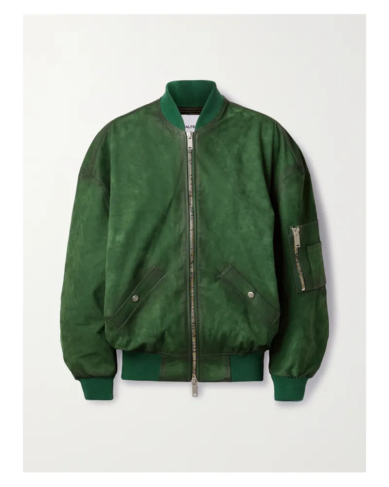 HALFBOY Oversized-bomberjacke Aus Veloursleder - Grün Grün