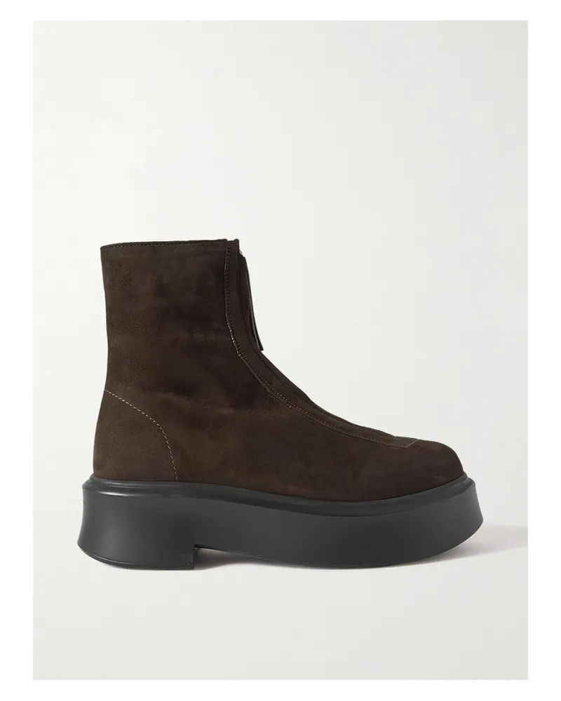 The Row Suede Platform Ankle Boots - Brown Brown