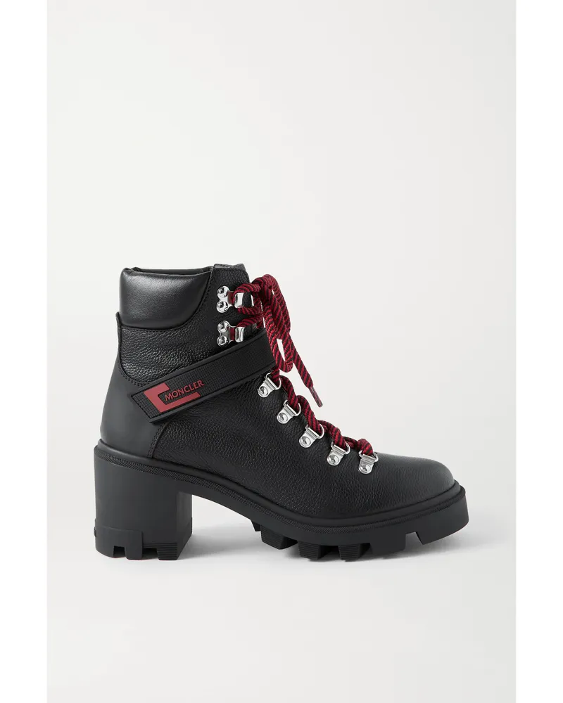 Moncler Carol Schnürstiefel Aus Strukturiertem Leder Mit Gummibesätzen - Schwarz Schwarz