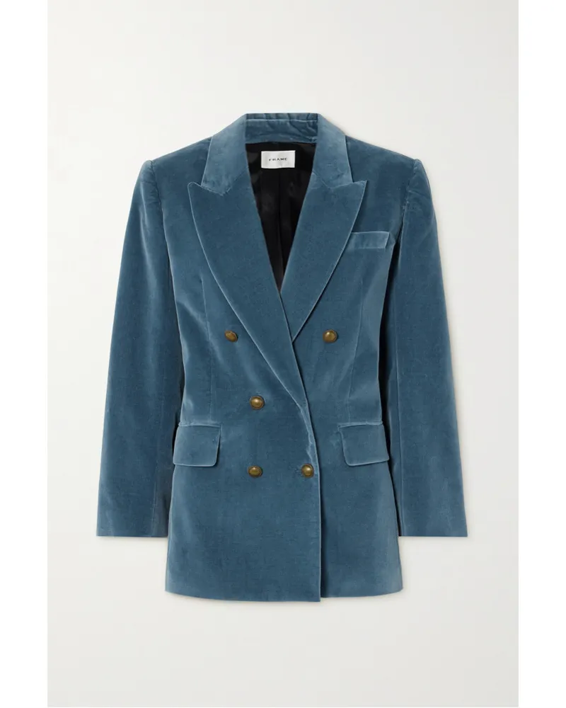 Frame Denim Doppelreihiger Blazer aus Samt aus einer Baumwollmischung Blau