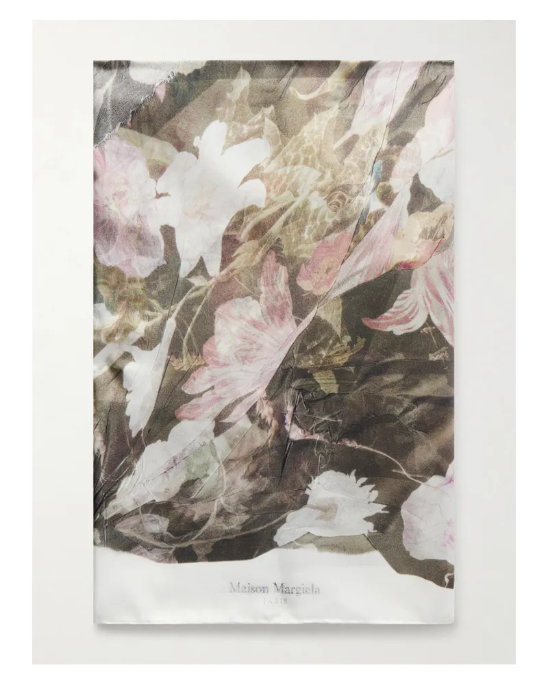 Maison Margiela Floral-print Silk Scarf - Green Green