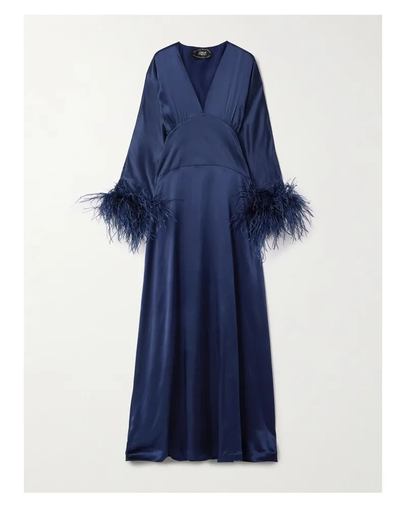 Taller Marmo Elvira Robe Aus Seidensatin Mit Federn - Blau Blau