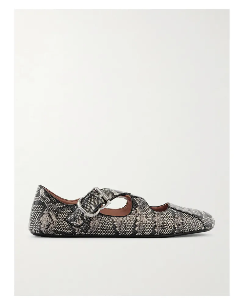 Alaïa Criss Cross Leather-trimmed Snakeskin Ballet Flats - Animal print Animal