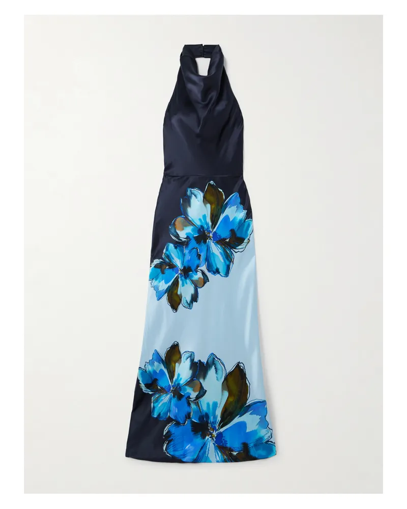 Rebecca Vallance Cyran Neckholder-maxikleid Aus Seidensatin Mit Blumenprint - Blau Blau