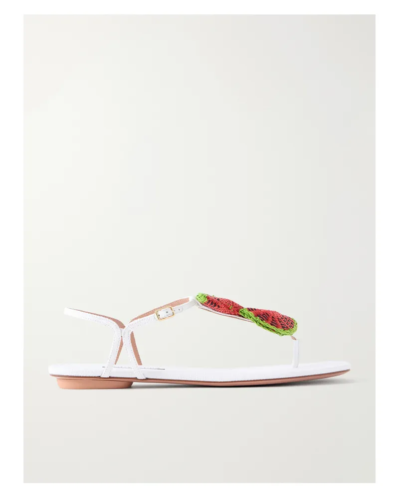 Aquazzura Embellished Raffia Thong Sandals - White White